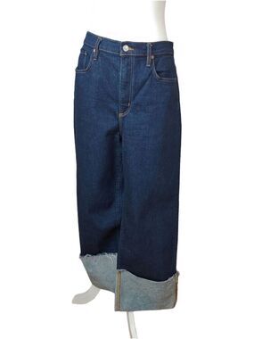 Zara The Fold Up Wide Leg Indigo Blue Denim Jeans Women's size 12